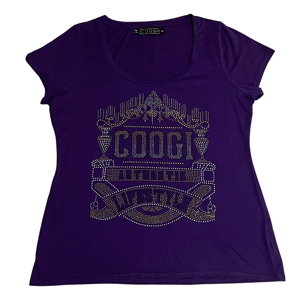 Coogi‎ Purple Rhinestone Graphic T-Shirt XL Authentic Bling Streetwear Y2K Tee